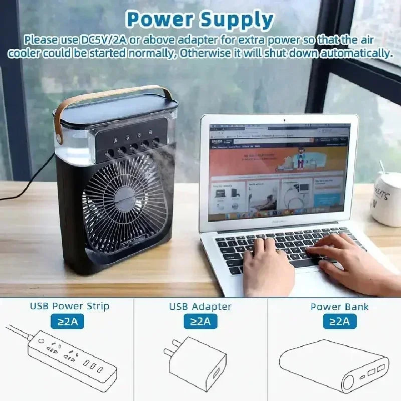 Mini Climatiseur De Table USB 3 Vitesses Avec Brumisation